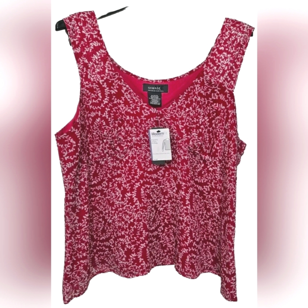 George By Mark Eisen Womens XXL Pink & White V Neck Sleeveless Blouse NWT